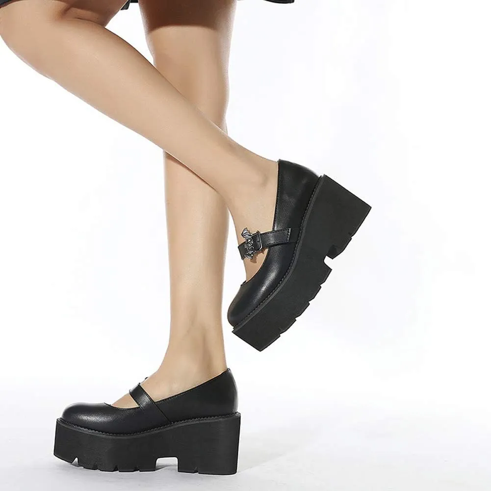 YIYA Women's Pumps Platform Gothic Lolita Shoes Ankle Strap Buckle Chunky Heels Black Mary Jane Pumps for Women