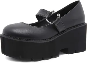 YIYA Women's Pumps Platform Gothic Lolita Shoes Ankle Strap Buckle Chunky Heels Black Mary Jane Pumps for Women