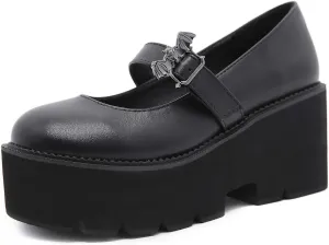 YIYA Women's Pumps Platform Gothic Lolita Shoes Ankle Strap Buckle Chunky Heels Black Mary Jane Pumps for Women