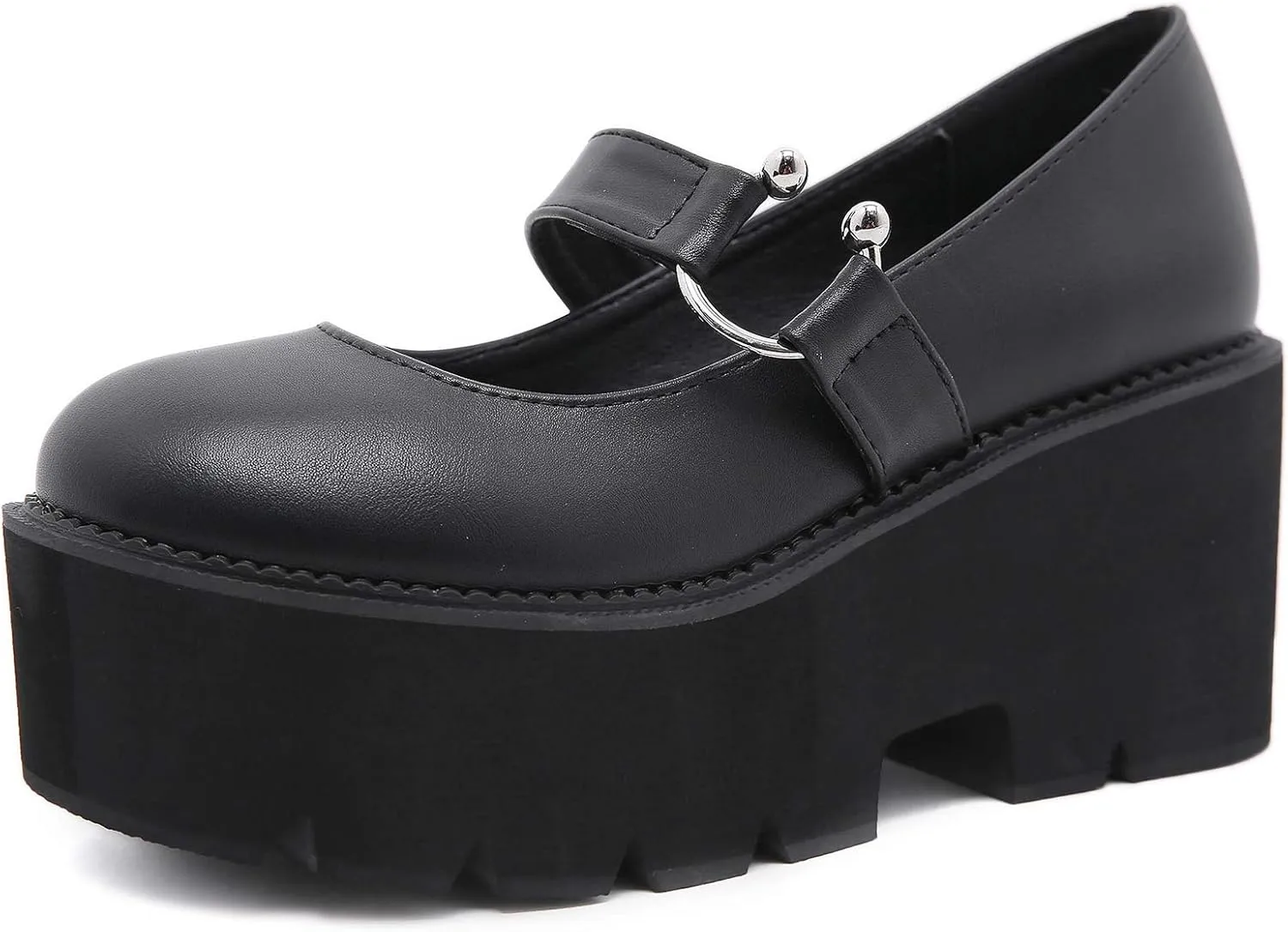 YIYA Women's Pumps Platform Gothic Lolita Shoes Ankle Strap Buckle Chunky Heels Black Mary Jane Pumps for Women
