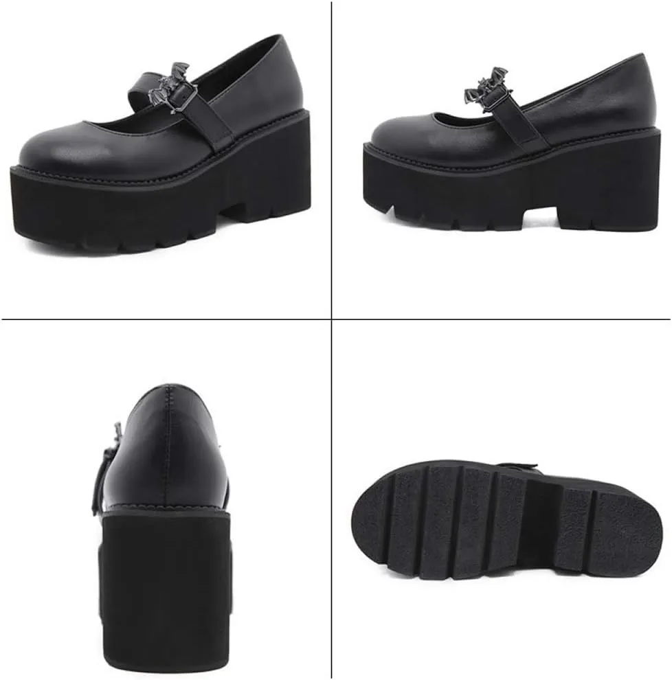 YIYA Women's Pumps Platform Gothic Lolita Shoes Ankle Strap Buckle Chunky Heels Black Mary Jane Pumps for Women