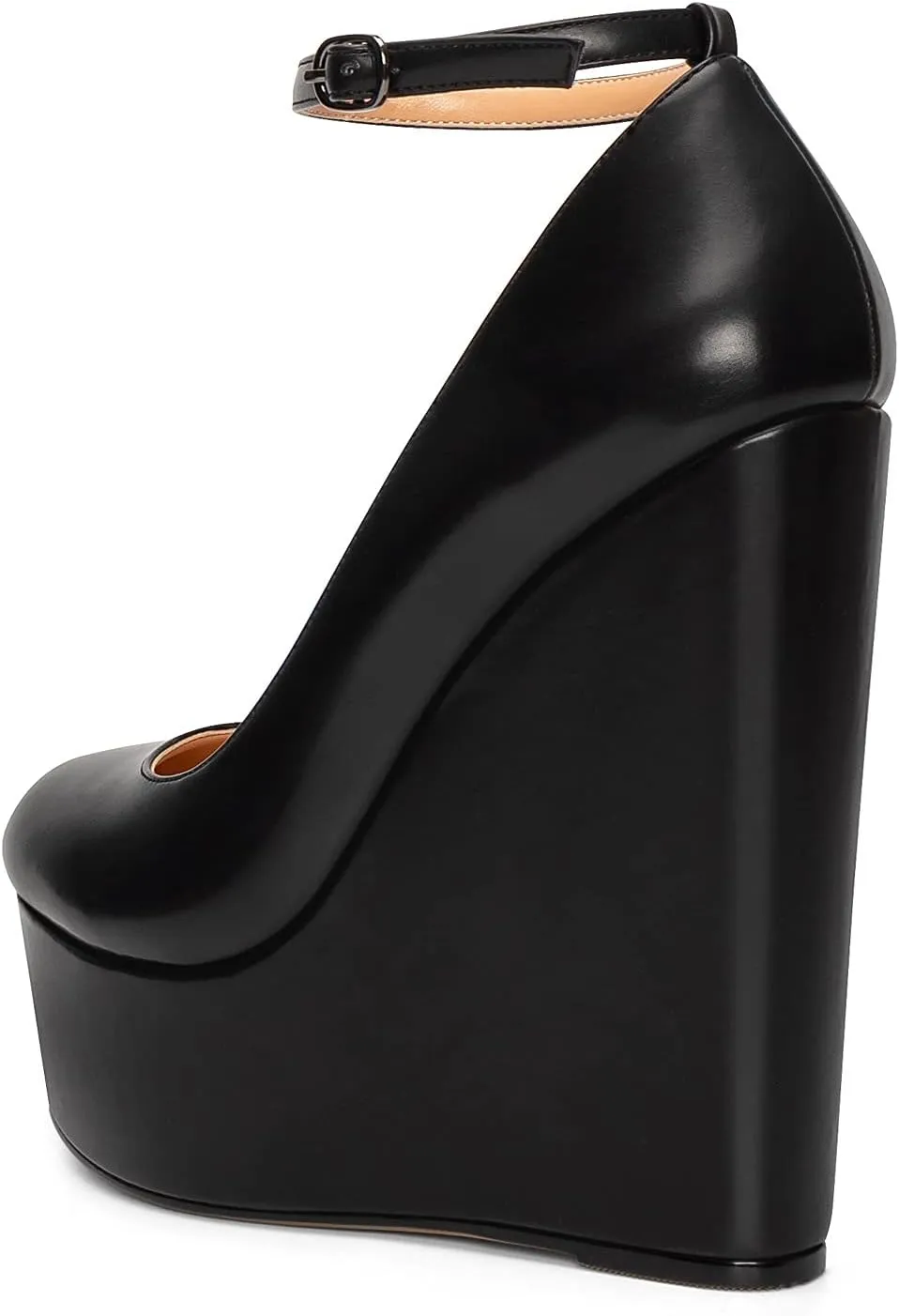 YODEKS Wedges for Women Closed Round Toe Ankle Strap Platform High Heel Wedge Pumps 6 Inches Dress Shoes