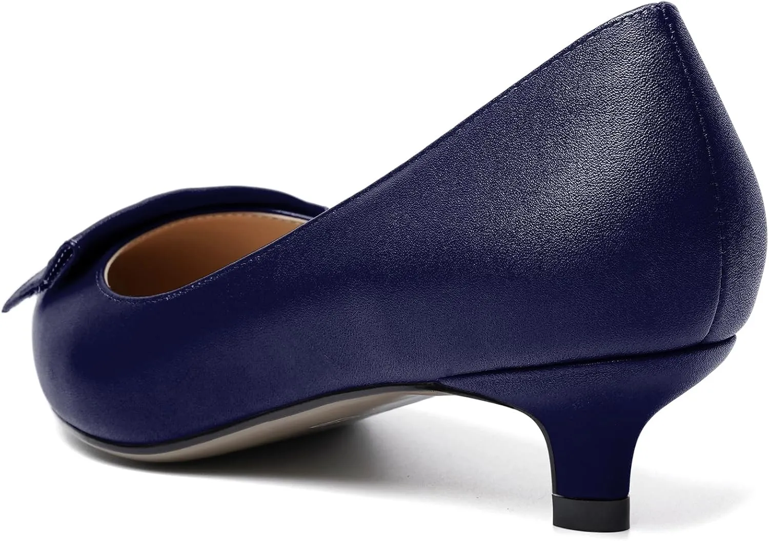 YODEKS Women Low Kitten Heel Pumps Pointed Toe Slip On 1.5 Inch Closed Toe Buckle Bow Comfort Shoes for Wedding Office Evening