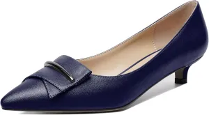 YODEKS Women Low Kitten Heel Pumps Pointed Toe Slip On 1.5 Inch Closed Toe Buckle Bow Comfort Shoes for Wedding Office Evening