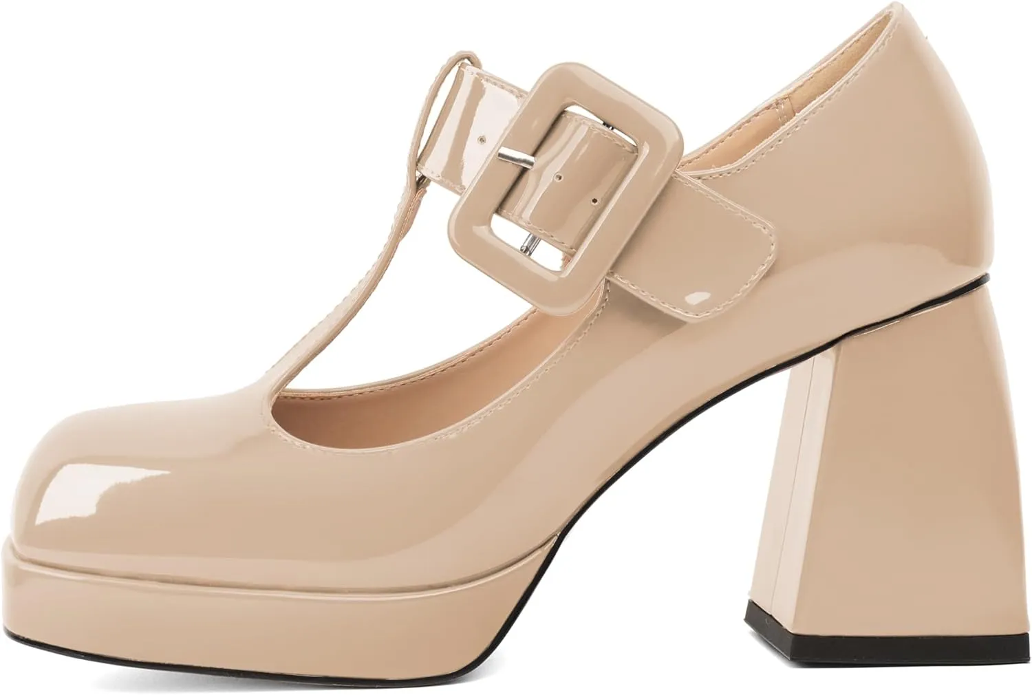 YODEKS Women's High Heels Square Toe Mary Jane Pumps Chunky Heel Platform Dress Shoes