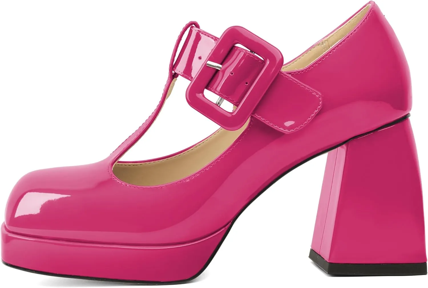 YODEKS Women's High Heels Square Toe Mary Jane Pumps Chunky Heel Platform Dress Shoes