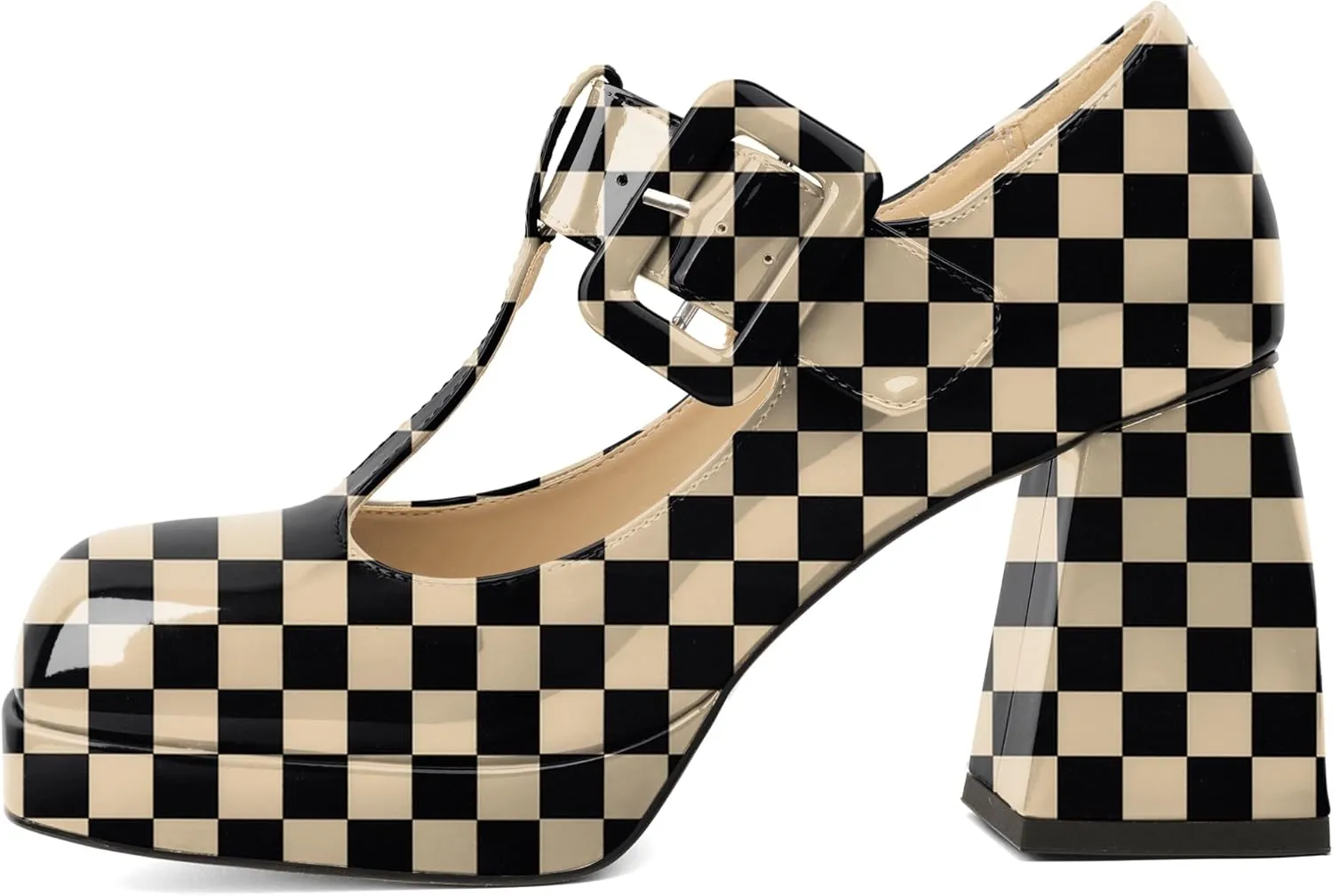 YODEKS Women's High Heels Square Toe Mary Jane Pumps Chunky Heel Platform Dress Shoes