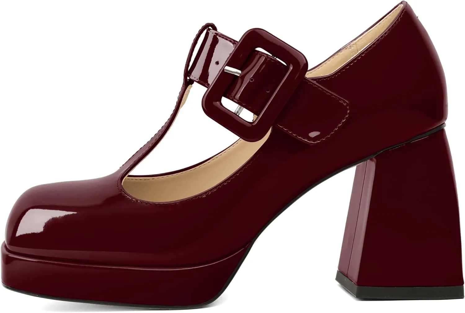 YODEKS Women's High Heels Square Toe Mary Jane Pumps Chunky Heel Platform Dress Shoes