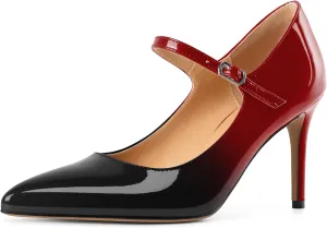 YODEKS Womens Mary Jane High Heel Pumps 8cm Stilettos Pointed Toe Court Shoes Office Party Wedding Dress Shoes