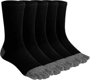 ZAKASA Mens Toe Socks Athletic Running Cushion Five Finger Cotton Crew Socks