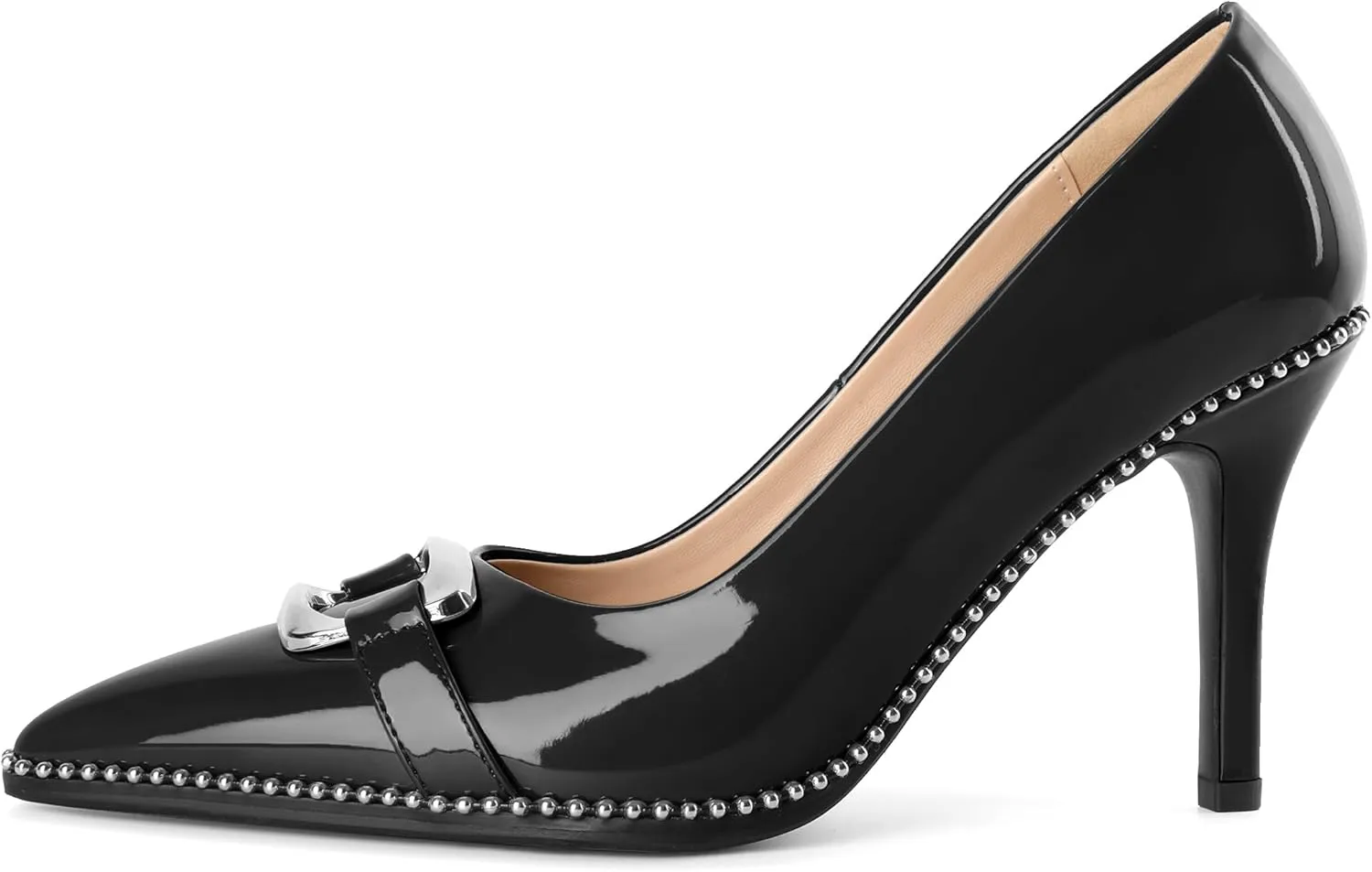 Zamikoo Women Beaded Pumps Fashion High Heels Pointed Toe Pumps Stiletto Patent Leather Dress Shoes for Wedding Party Shoes 3.5 Inch