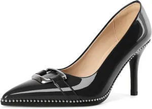 Zamikoo Women Beaded Pumps Fashion High Heels Pointed Toe Pumps Stiletto Patent Leather Dress Shoes for Wedding Party Shoes 3.5 Inch