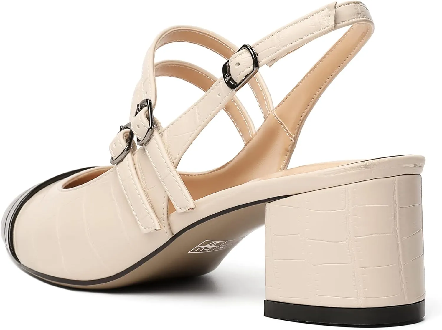 Zamikoo Women's Slingback Heels Round Cap Toe Low Block Heel Pumps with Adjustable Buckle, 2 Inches Heeled Sandals Office Dress Pumps Shoes