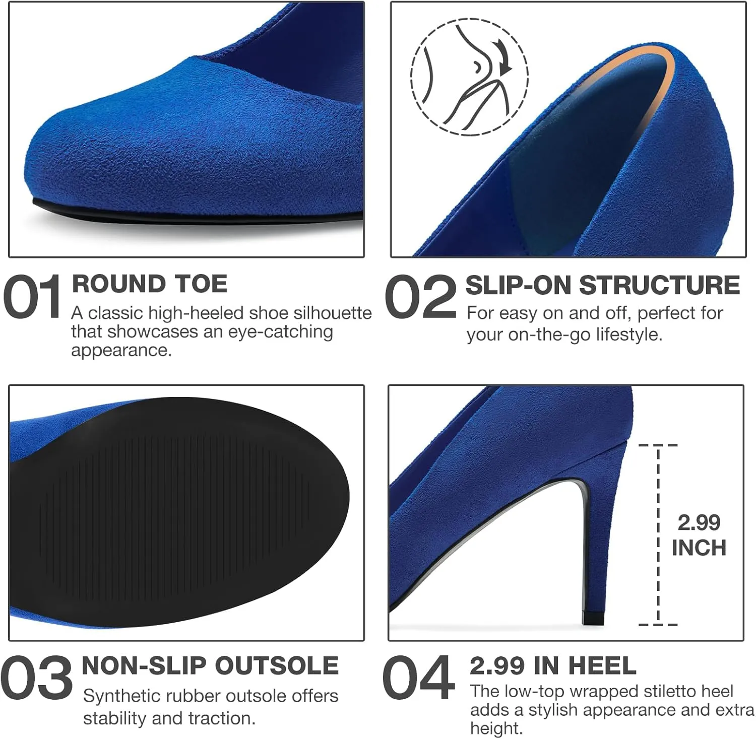 ZURIN Women's Round Toe Stiletto Heels Closed Toe Heels Comfortable Dress Pumps Shoes for Wedding Work Office Business 3 inch