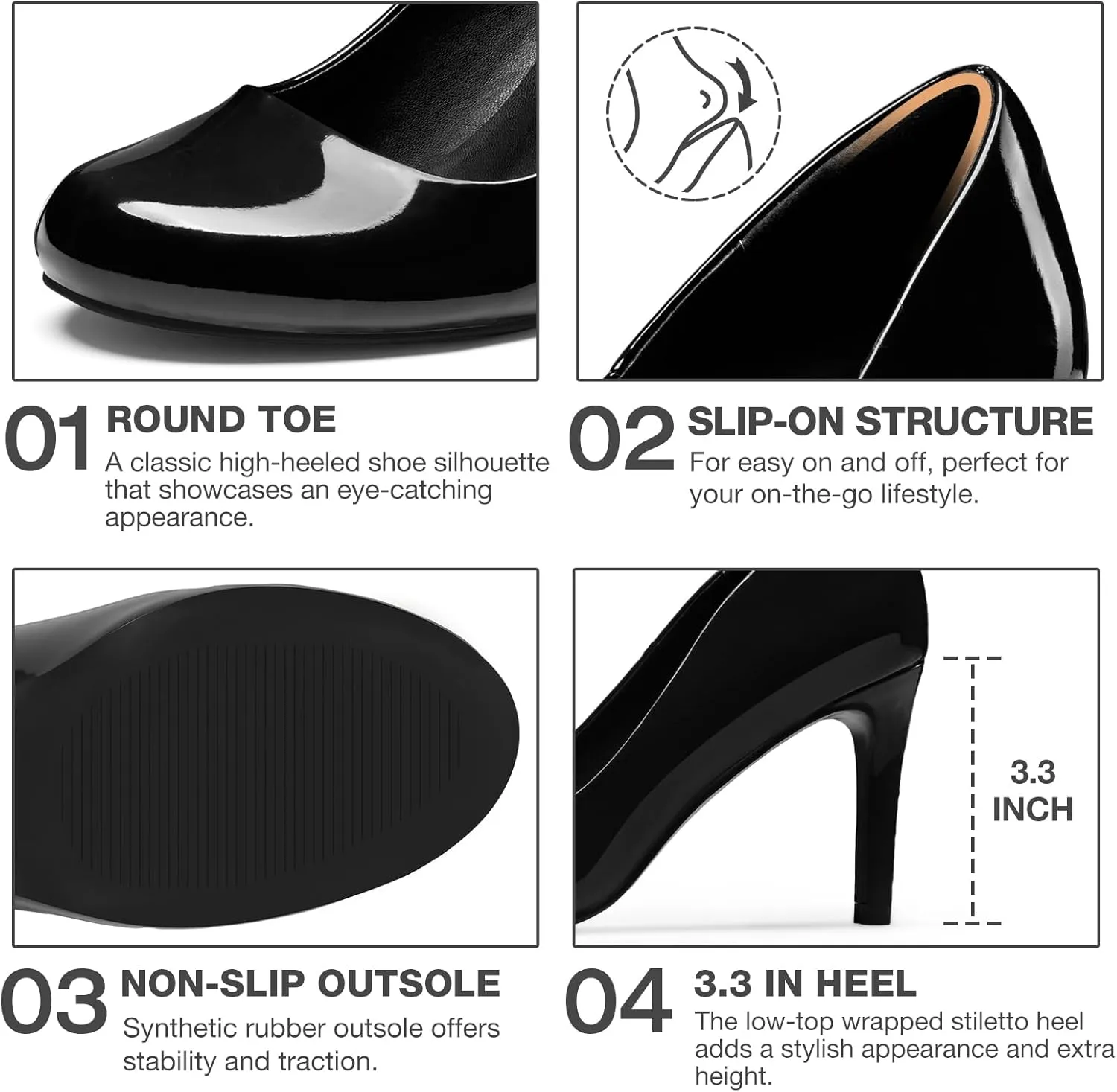 ZURIN Women's Round Toe Stiletto Heels Closed Toe Heels Comfortable Dress Pumps Shoes for Wedding Work Office Business 3 inch