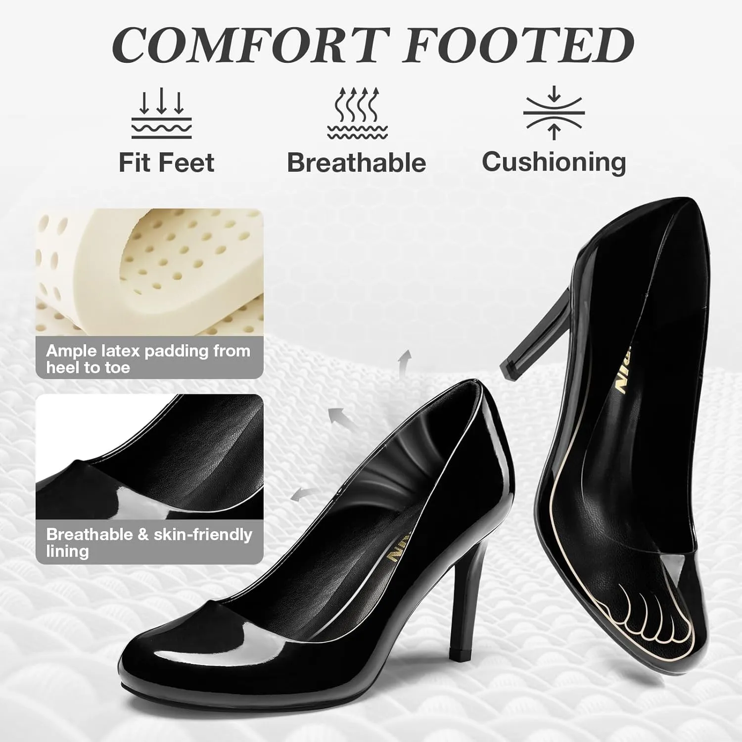 ZURIN Women's Round Toe Stiletto Heels Closed Toe Heels Comfortable Dress Pumps Shoes for Wedding Work Office Business 3 inch