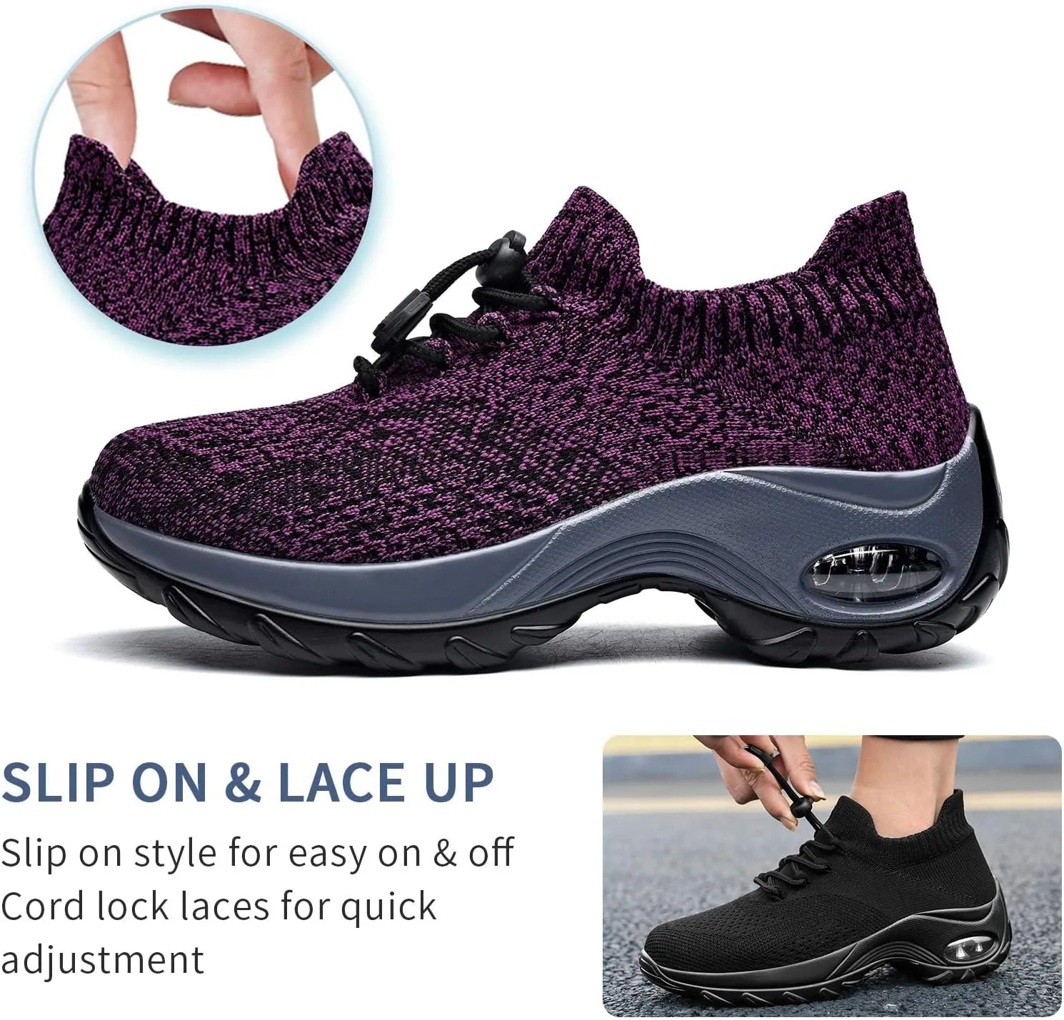 ZZS Women's Walking Shoes Sock Sneakers Mesh Slip On Air Cushion Nurse Shoes Platform Loafers